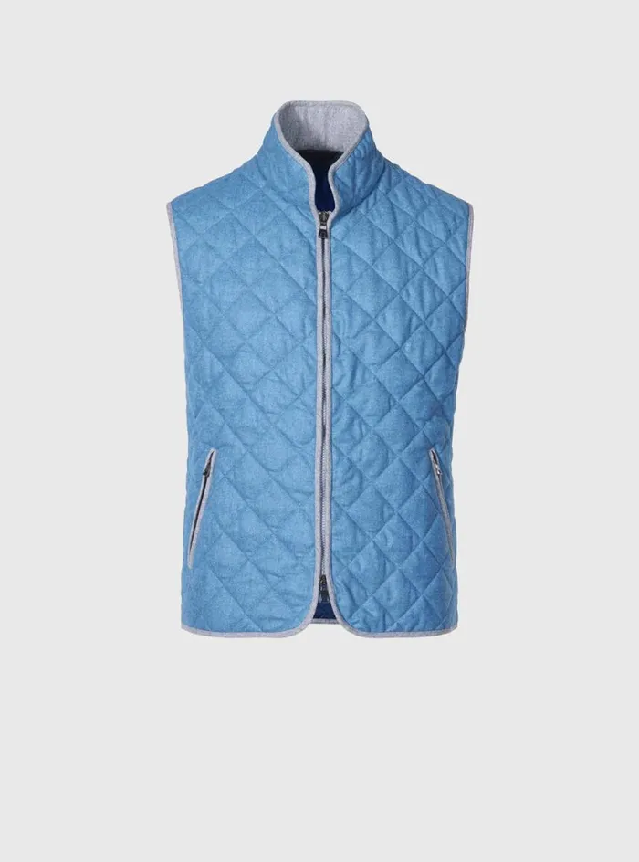 Men Paul Stuart Outerwear Quilted Wool Flannel Vest Light Blue