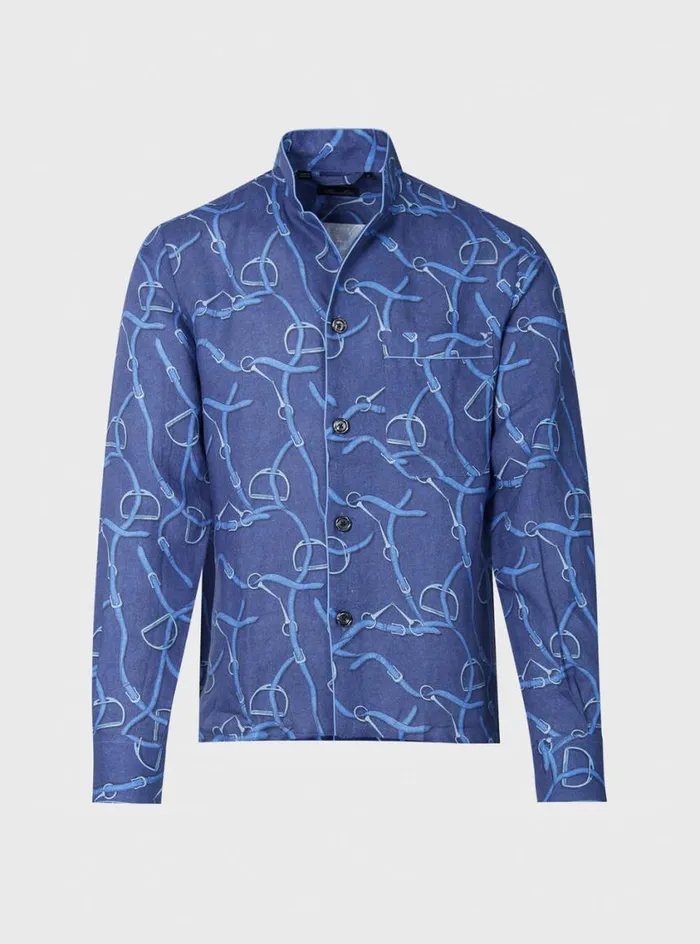 Men Paul Stuart Pajamas and Loungewear Linen Equestrian Print Pajama Indigo