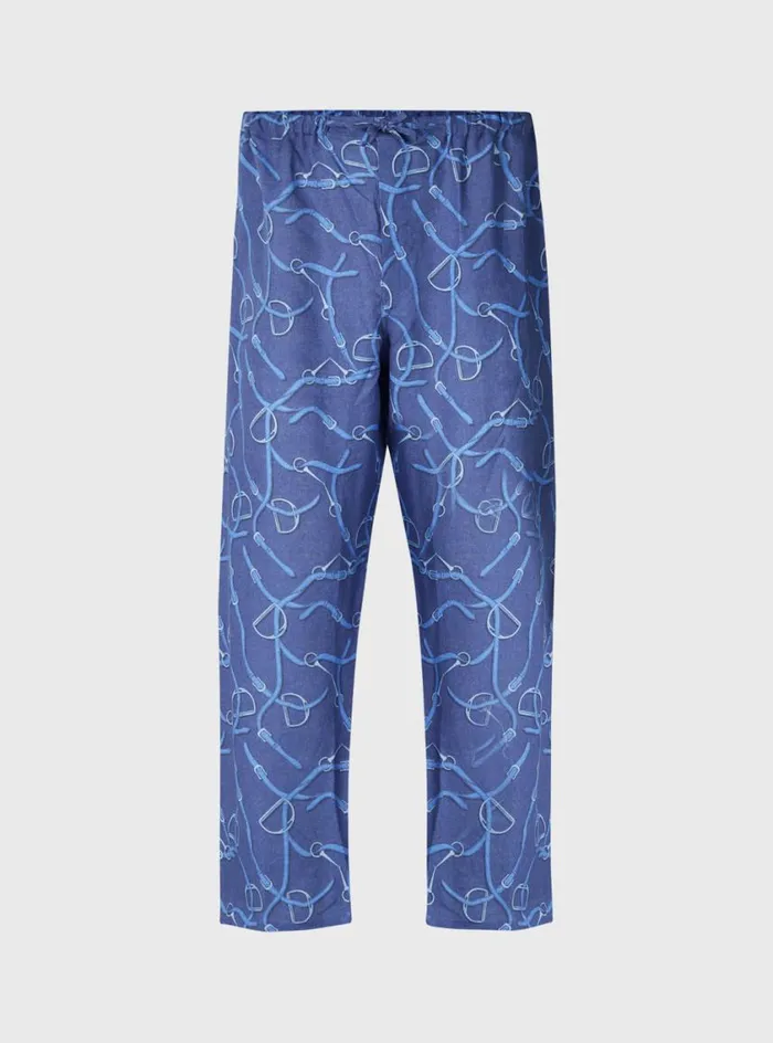 Men Paul Stuart Pajamas and Loungewear Linen Equestrian Print Pajama Indigo