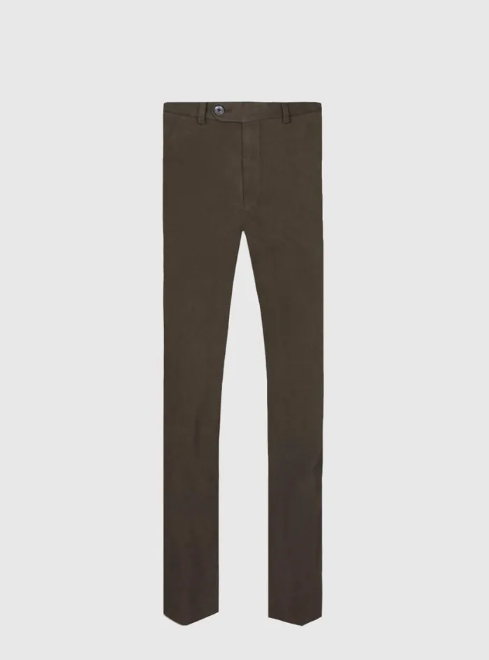 Men Paul Stuart Pants Brushed Cotton Plain Front Newton Pant Dark Olive