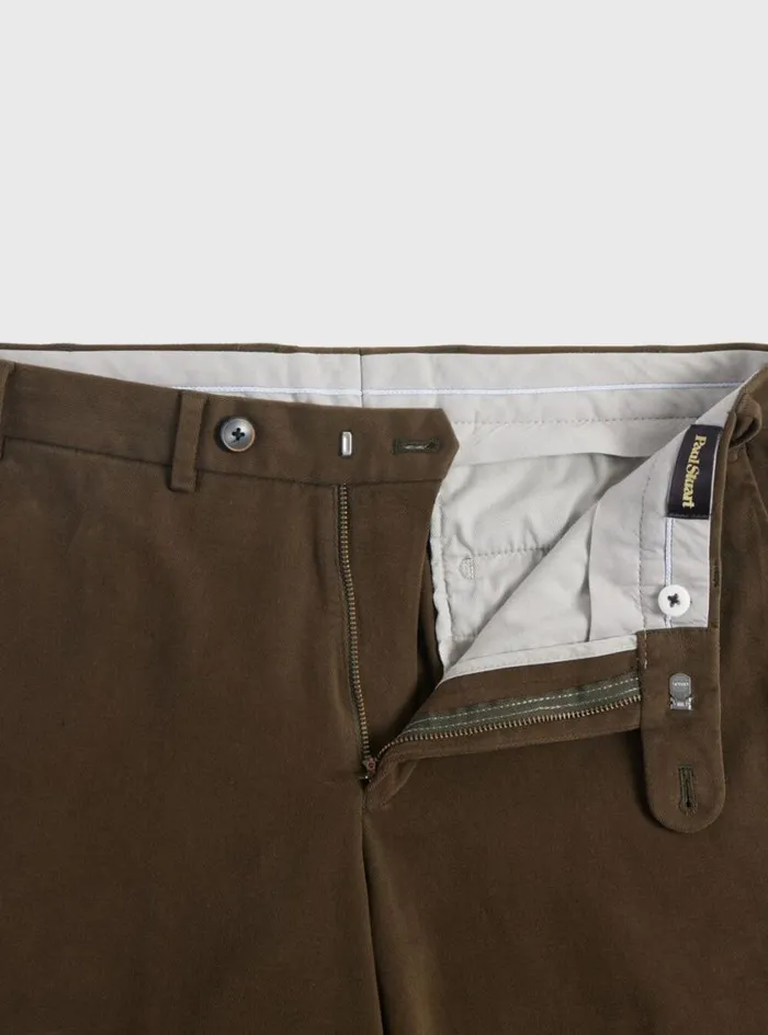 Men Paul Stuart Pants Brushed Cotton Plain Front Newton Pant Dark Olive