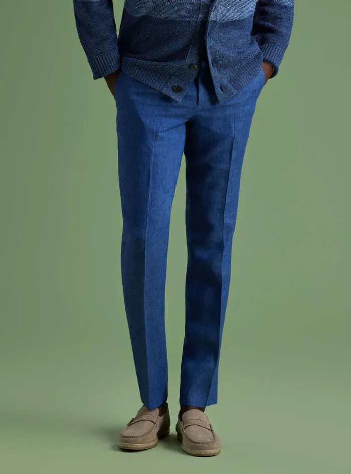 Men Paul Stuart Pants Linen Chambray Trouser Denim