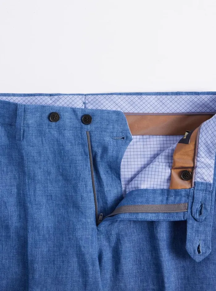 Men Paul Stuart Pants Linen Chambray Trouser Denim