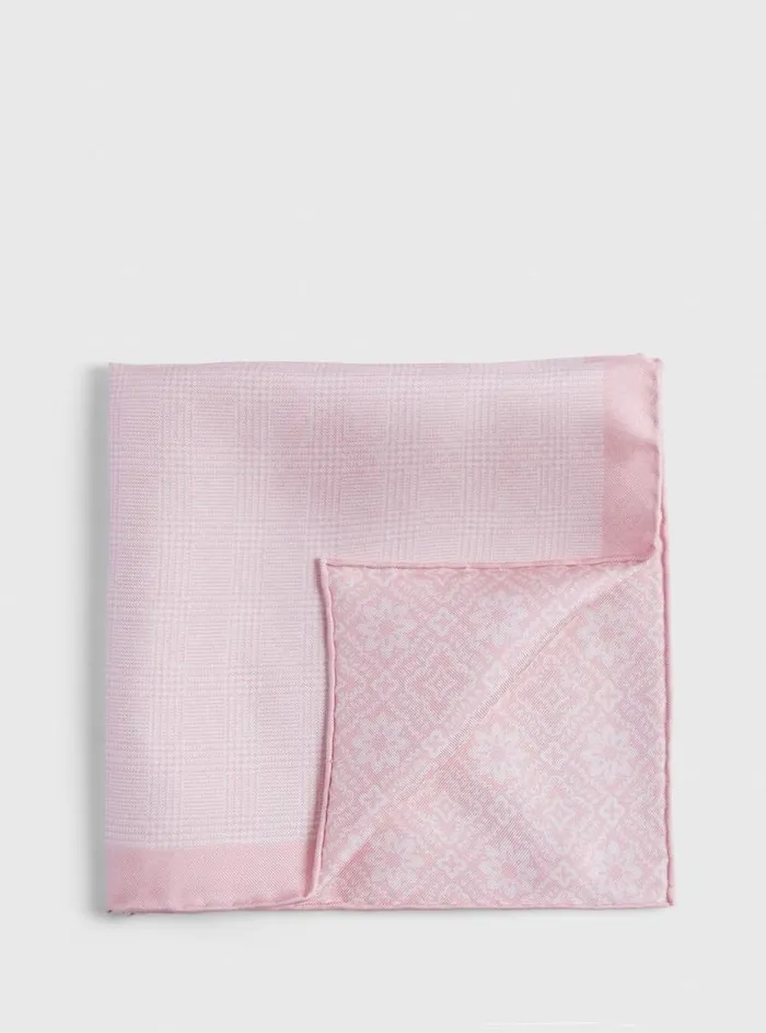 Men Paul Stuart Pocket Squares Reversible Silk Plaid Pocket Square Pink