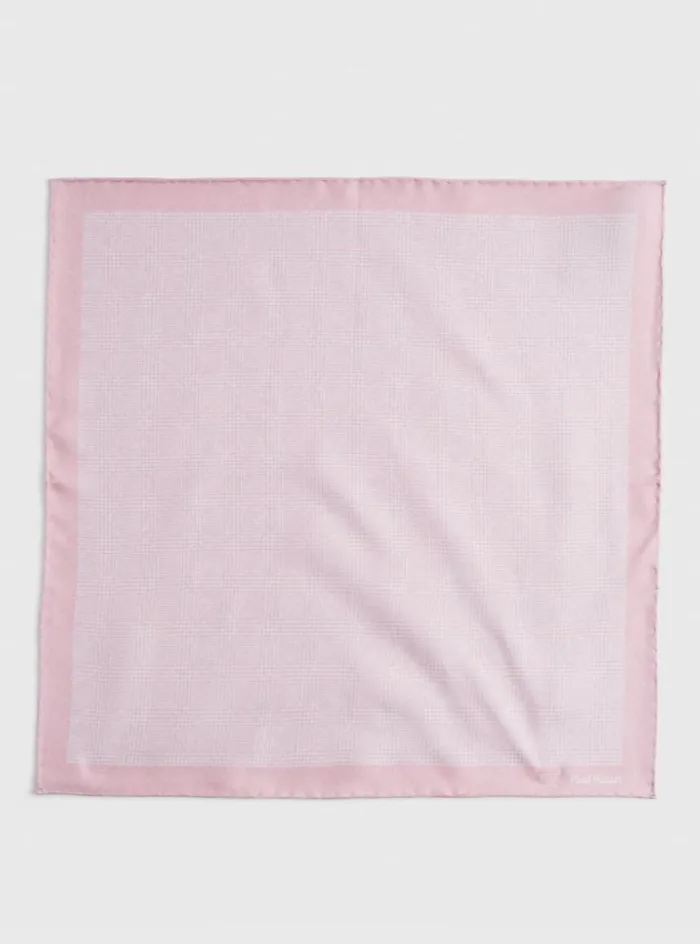 Men Paul Stuart Pocket Squares Reversible Silk Plaid Pocket Square Pink