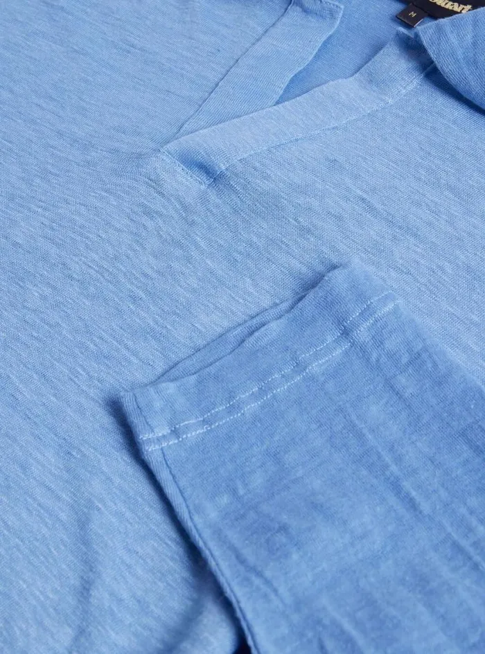 Men Paul Stuart Polos and TShirts Long Sleeve Linen Polo Light Blue