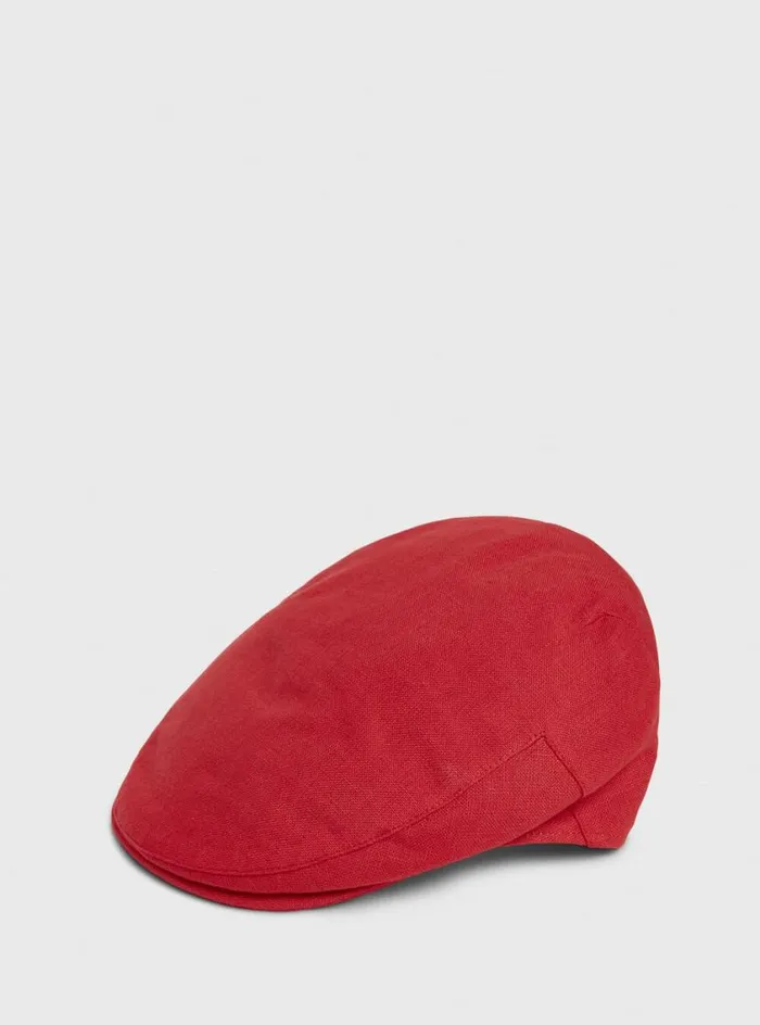 Men Paul Stuart Scarves Hats Gloves Irish Linen Solid Flat Cap Red