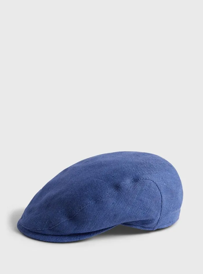 Men Paul Stuart Scarves Hats Gloves Linen Herringbone Ivy Cap Light Blue