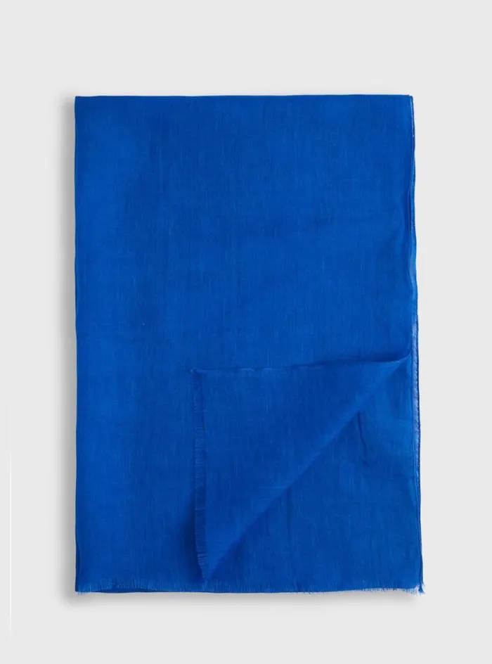 Men Paul Stuart Scarves Hats Gloves Linen Scarf Bright Blue