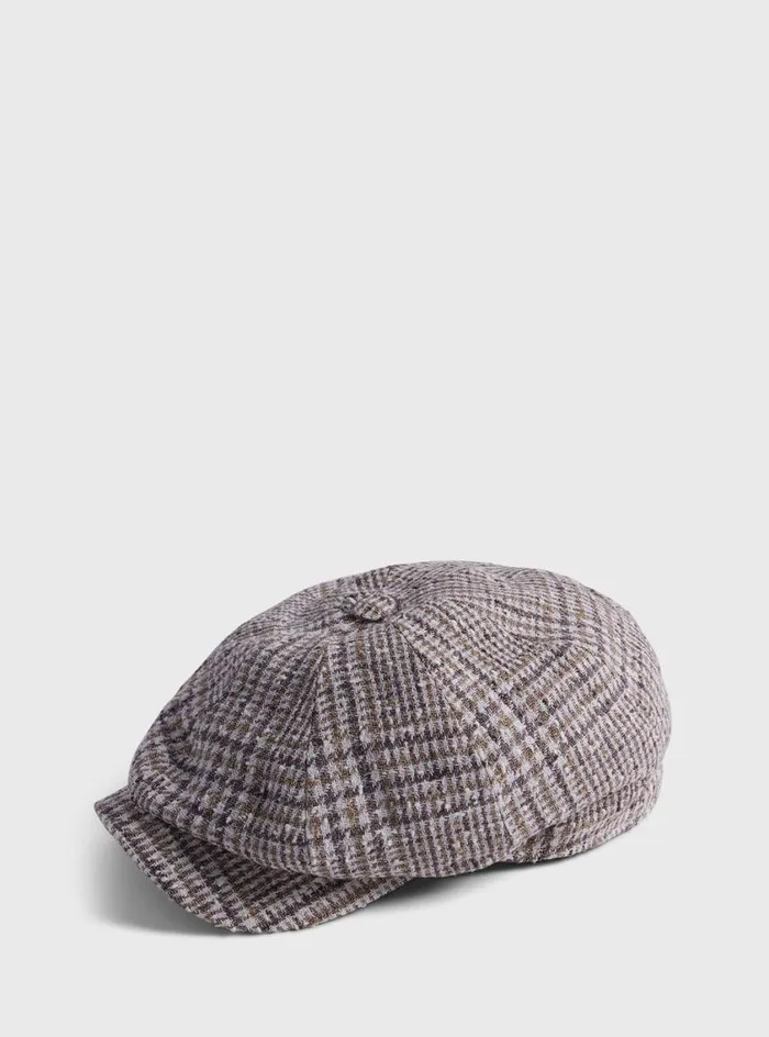 Men Paul Stuart Scarves Hats Gloves Plaid Newsboy Hat Light Brown