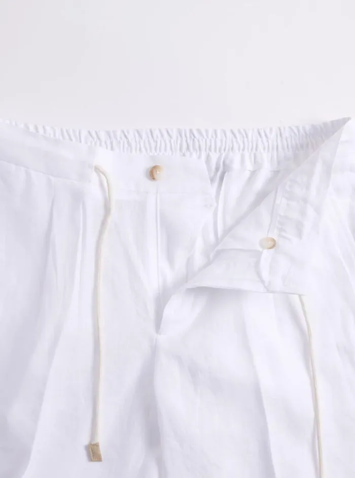 Men Paul Stuart Shorts and Swim Trunks Linen Drawstring Short White