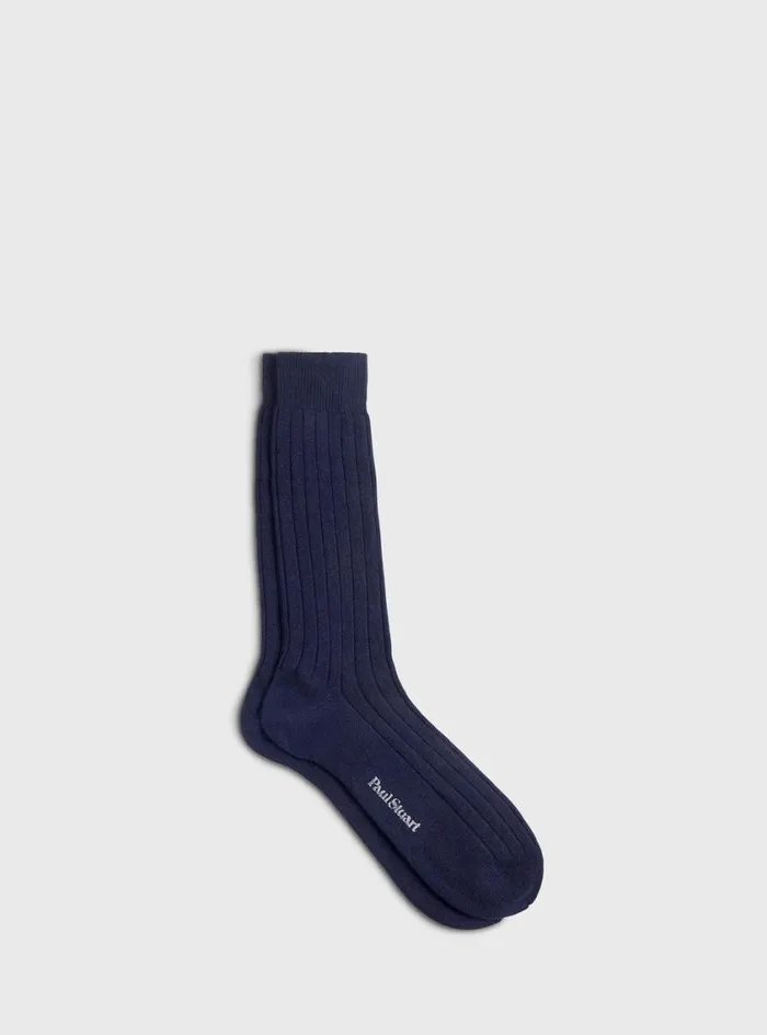 Men Paul Stuart Socks Cashmere Ribbed Sock Navy