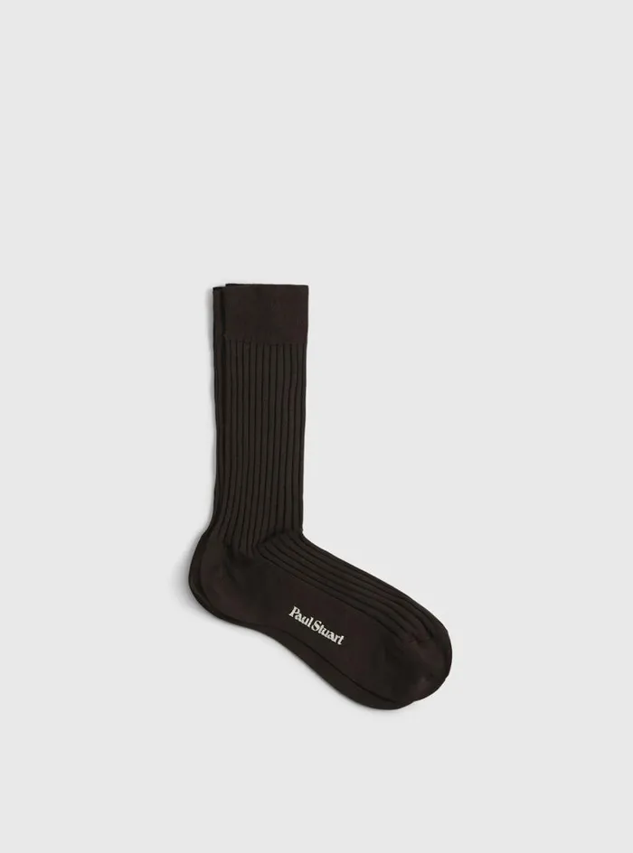 Men Paul Stuart Socks Classic Cotton Ribbed Sock Brown