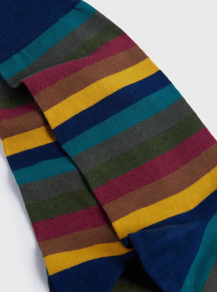 Men Paul Stuart Socks Colorful Stripe Sock Dark Blue