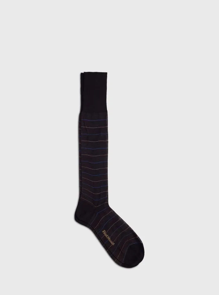 Men Paul Stuart Socks Cotton Horizontal Stripe Sock Brown