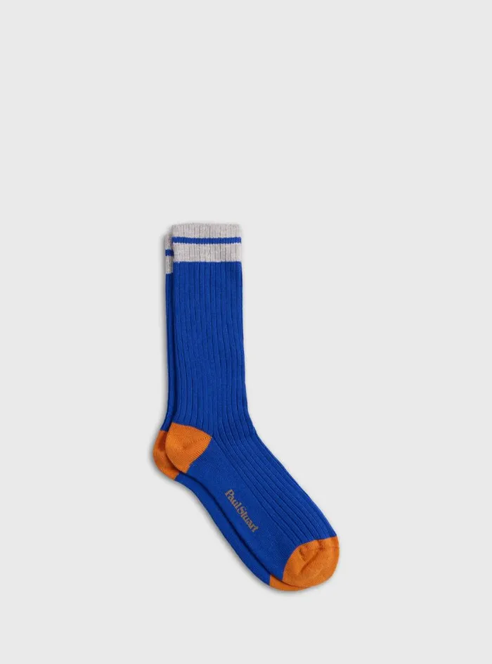 Men Paul Stuart Socks Cotton Ribbed Sport Sock Royal Blue
