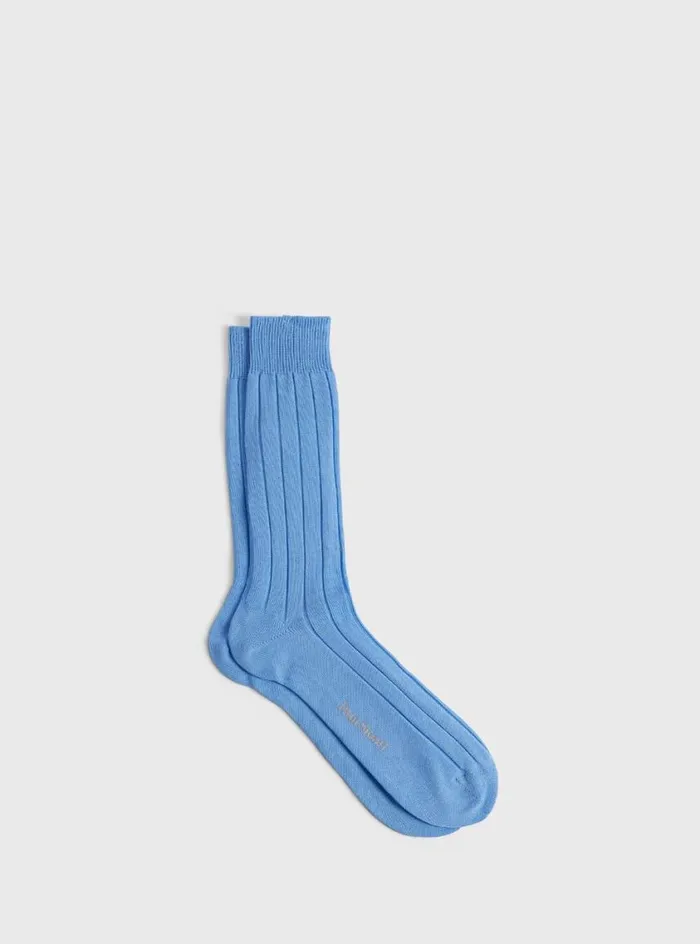 Men Paul Stuart Socks Mercerized Cotton Ribbed Sock Light Blue