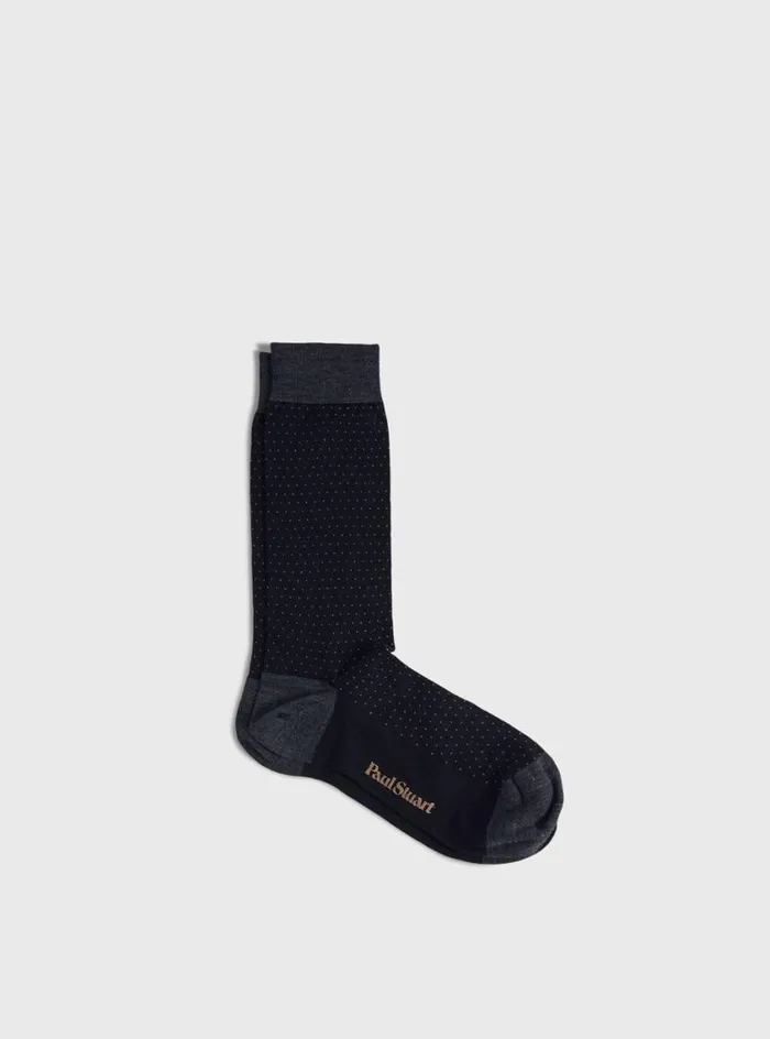 Men Paul Stuart Socks Wool Pindot Sock Black