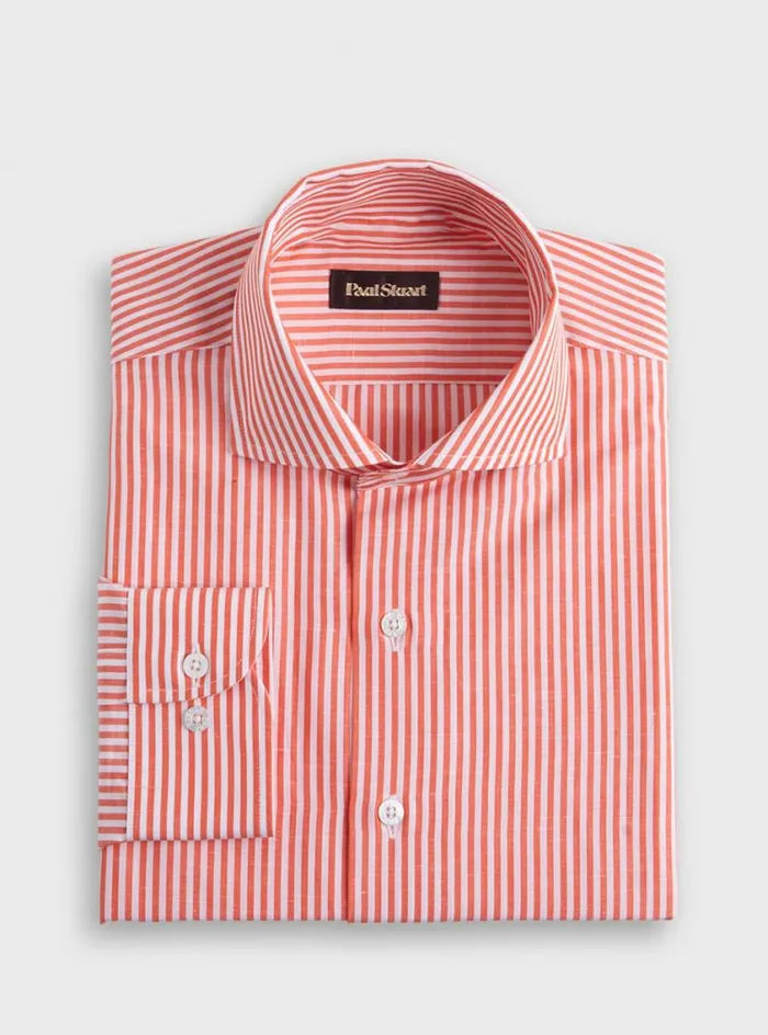 Men Paul Stuart Sport Shirts Bengal Stripe Cotton and Linen Sport Shirt Orange Men Paul Stuart Sport Shirts Bengal Stripe Cotton and Linen Sport Shirt Orange