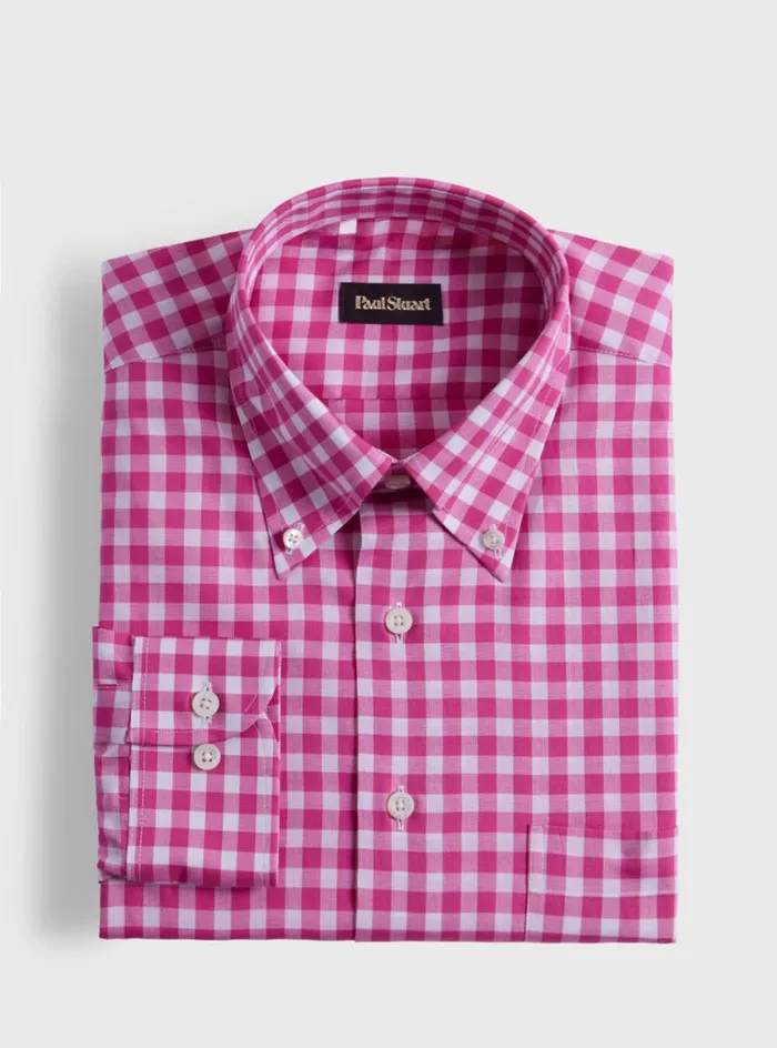 Men Paul Stuart Sport Shirts Cotton Gingham Sport Shirt Bright Pink