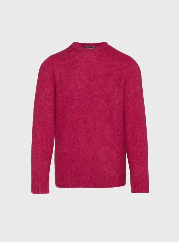 Men Paul Stuart Sweaters Boucle Crewneck Sweater Bright Pink