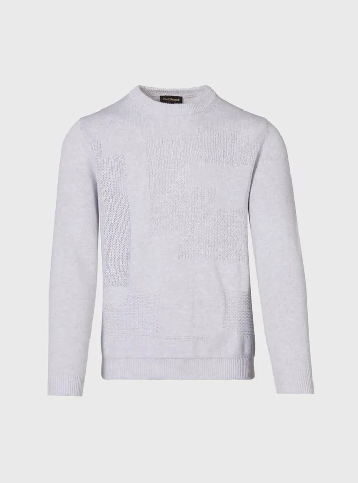 Men Paul Stuart Sweaters Cotton Multi Stitch Crewneck Sweater Silver