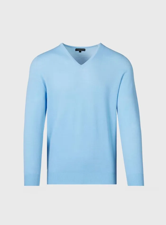 Men Paul Stuart Sweaters Cotton Piqu VNeck Sweater Sky