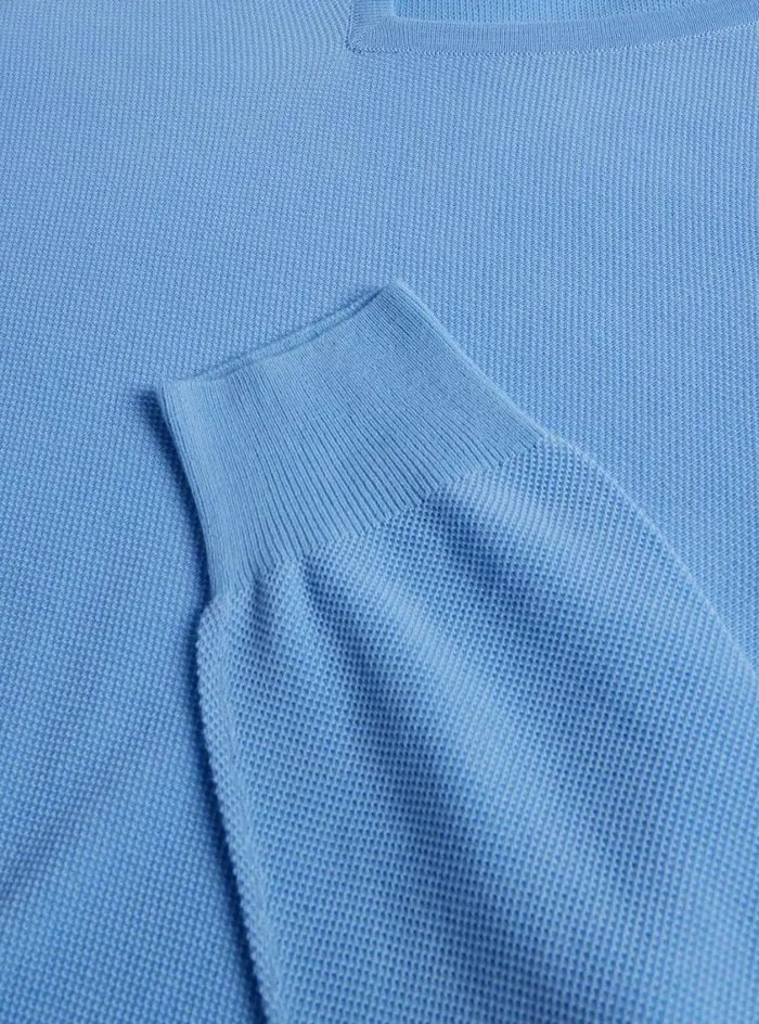 Men Paul Stuart Sweaters Cotton Piqu VNeck Sweater Sky