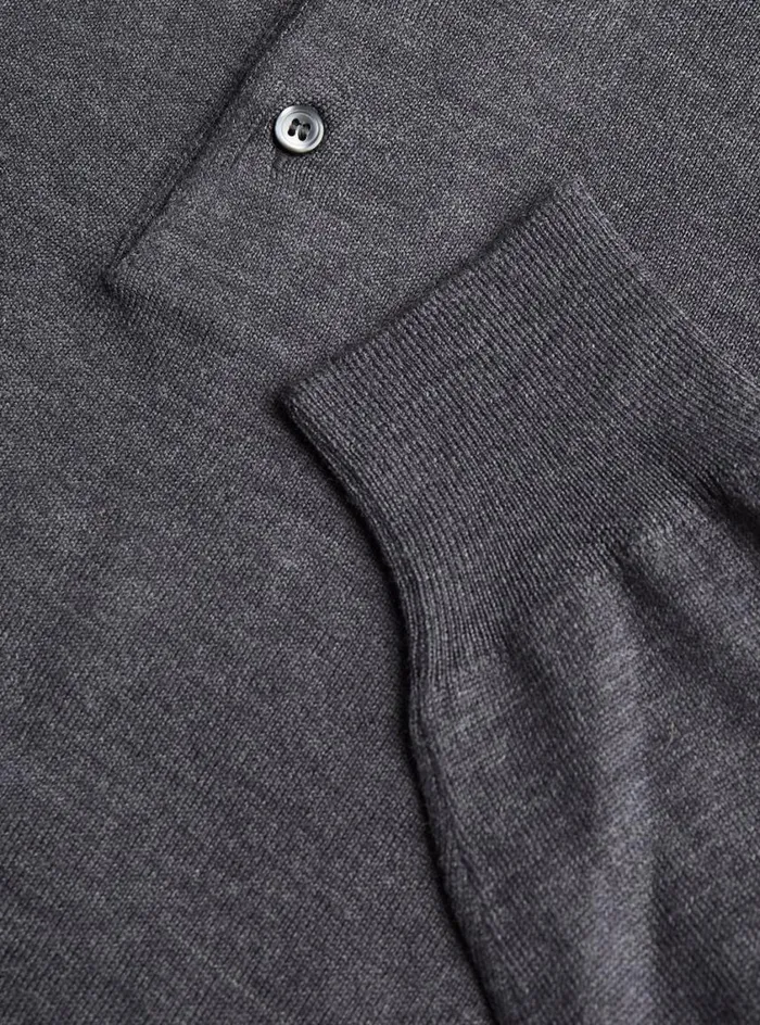 Men Paul Stuart Sweaters Long Sleeve Merino Wool Polo Shirt Charcoal