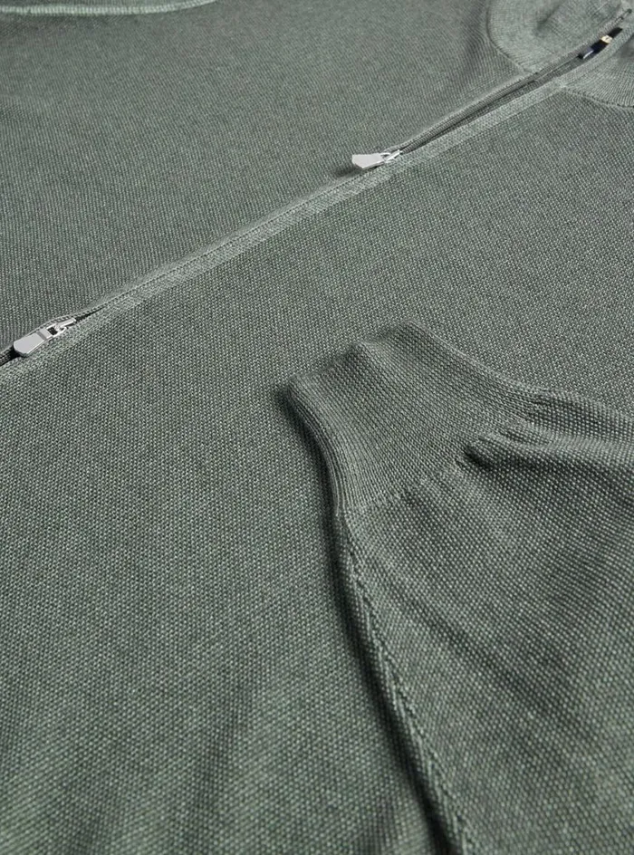 Men Paul Stuart Sweaters Merino Wool Rice Stitch Zip Cardigan Sage
