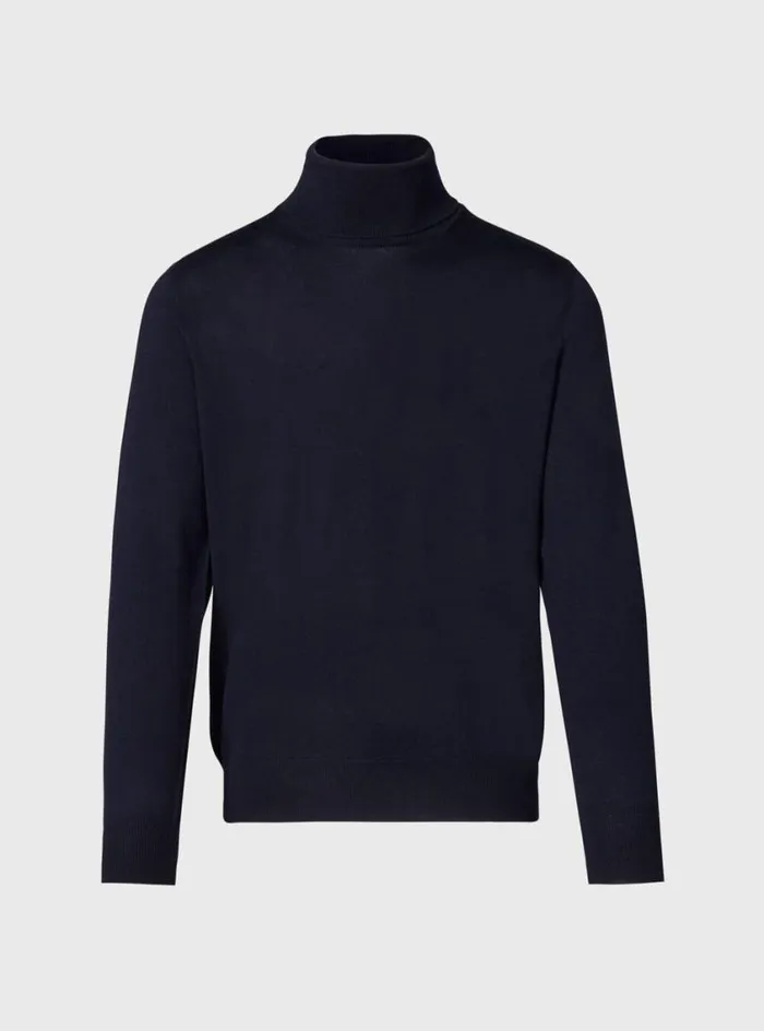Men Paul Stuart Sweaters Merino Wool Turtleneck Navy