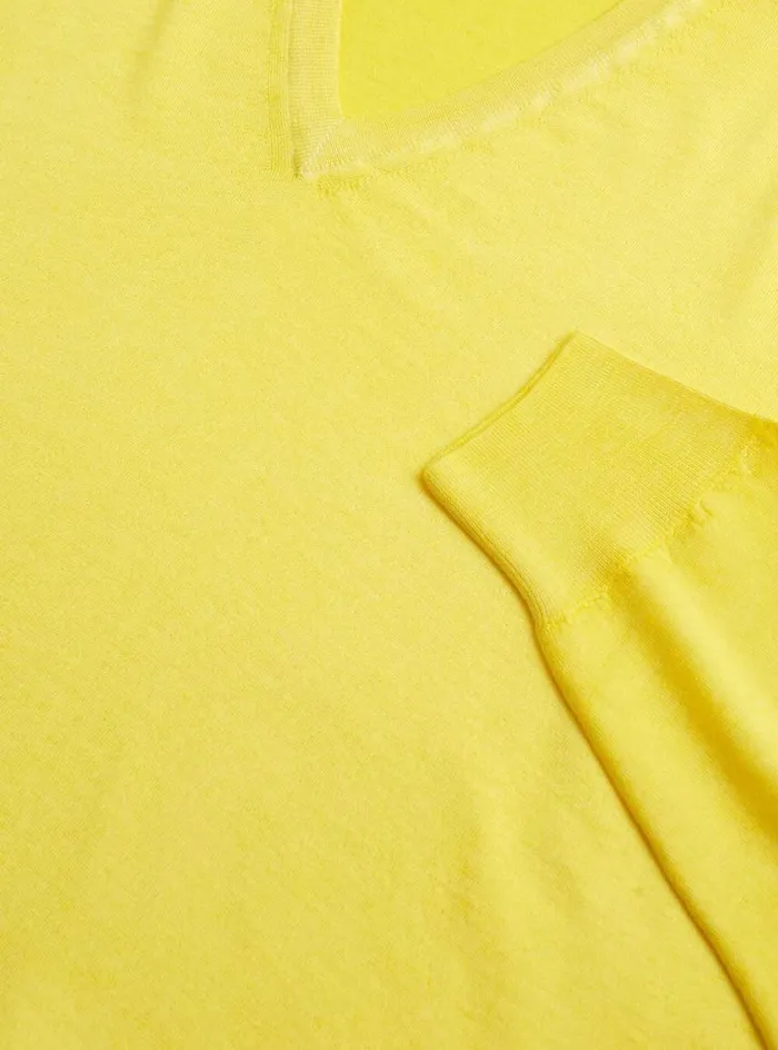 Men Paul Stuart Sweaters Merino Wool Watercolor VNeck Sweater Yellow