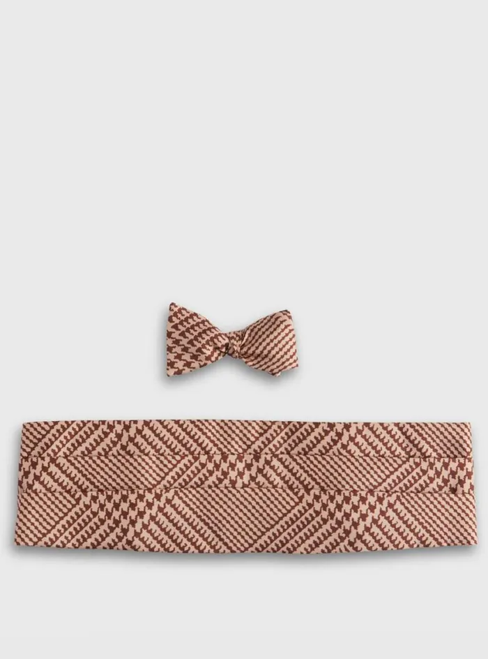 Men Paul Stuart Ties Printed Silk Formal Set Tanbrown
