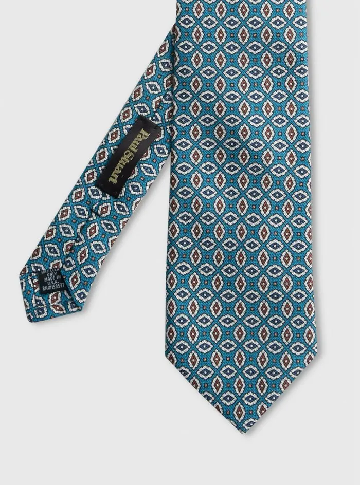 Men Paul Stuart Ties Printed Silk Jacquard Diamond Tie Teal