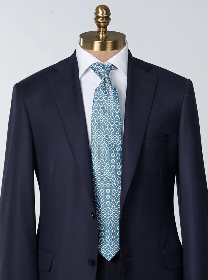 Men Paul Stuart Ties Printed Silk Jacquard Diamond Tie Teal
