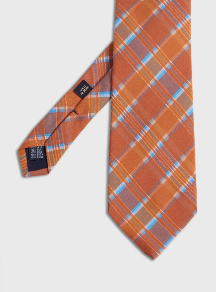 Men Paul Stuart Ties Printed Silk Plaid Tie Rust