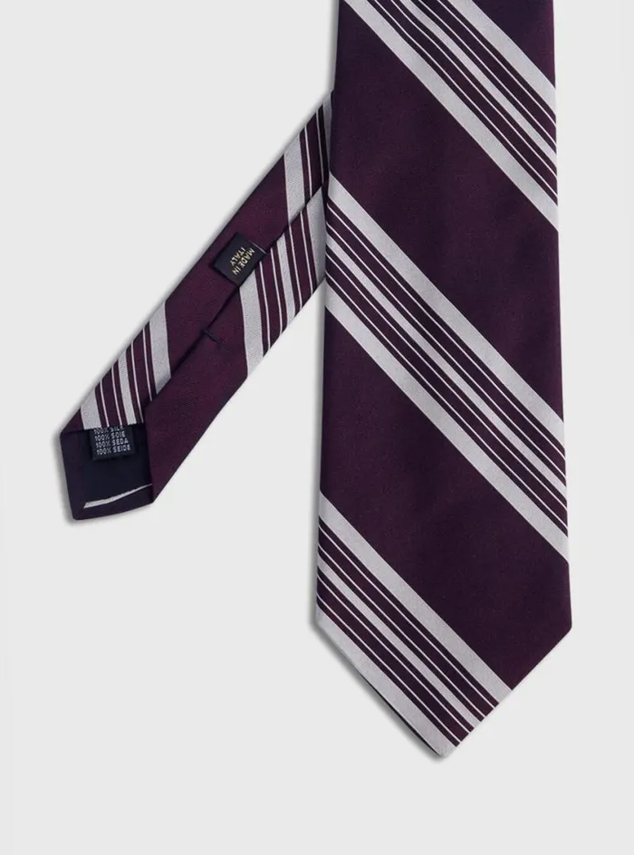 Men Paul Stuart Ties Woven Silk Stripe Tie Burgundy