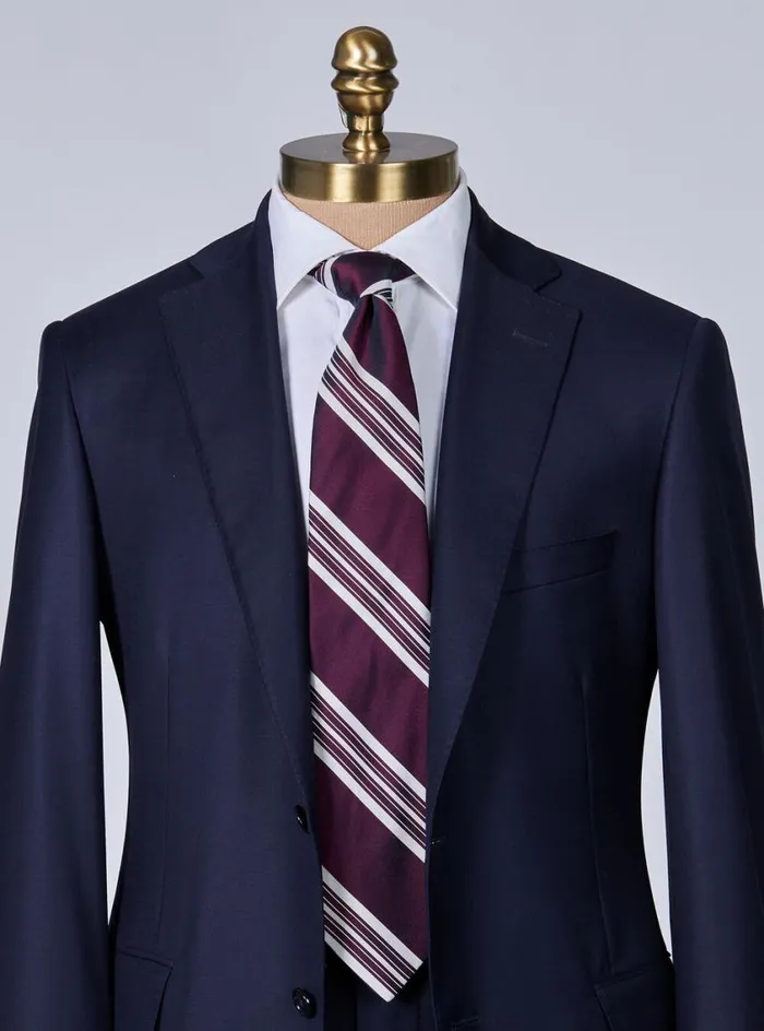 Men Paul Stuart Ties Woven Silk Stripe Tie Burgundy