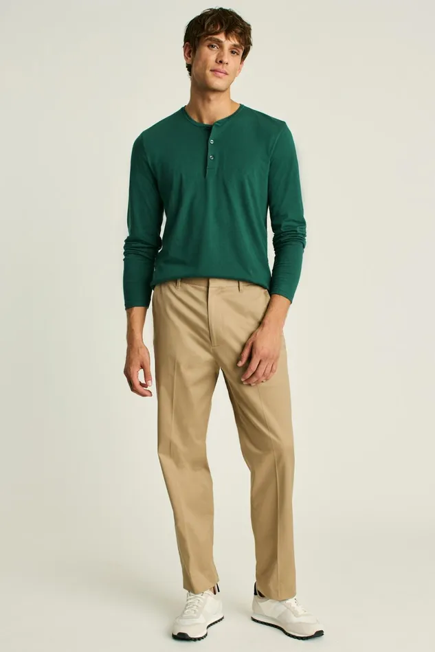 Men Pima Performance Long Sleeve Henley Forest Green Bonobos Henleys