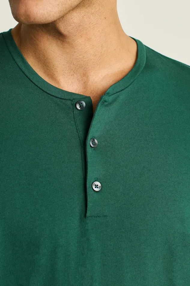 Men Pima Performance Long Sleeve Henley Forest Green Bonobos Henleys