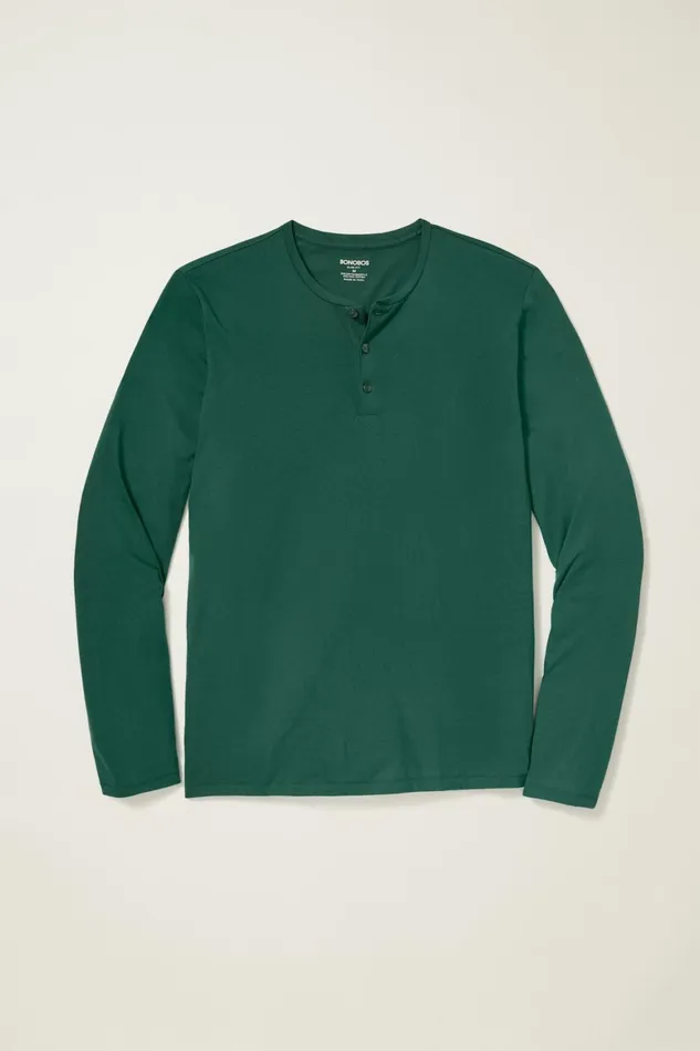 Men Pima Performance Long Sleeve Henley Forest Green Bonobos Henleys