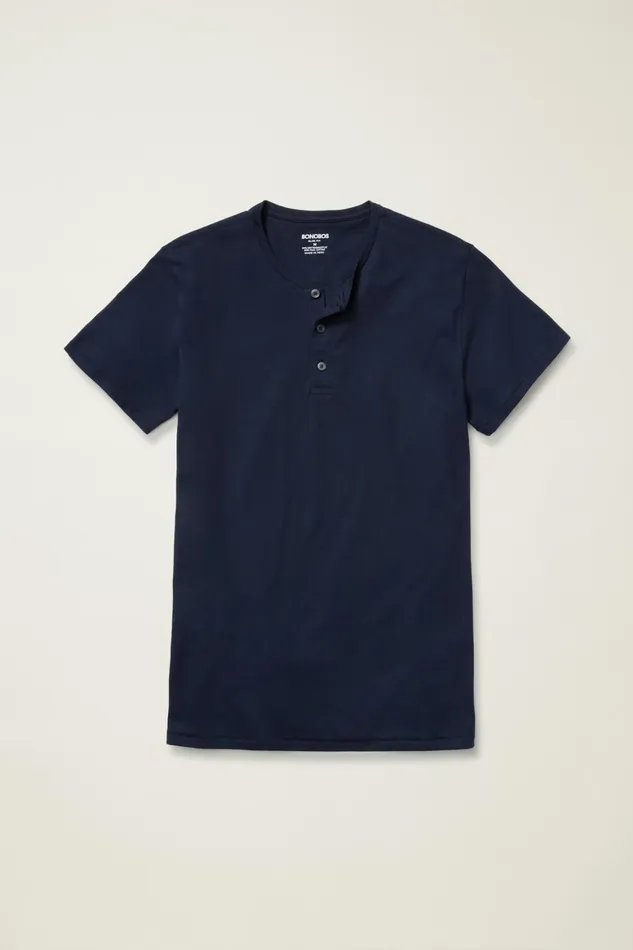 Men Pima Performance Short Sleeve Henley Navy Bonobos Henleys