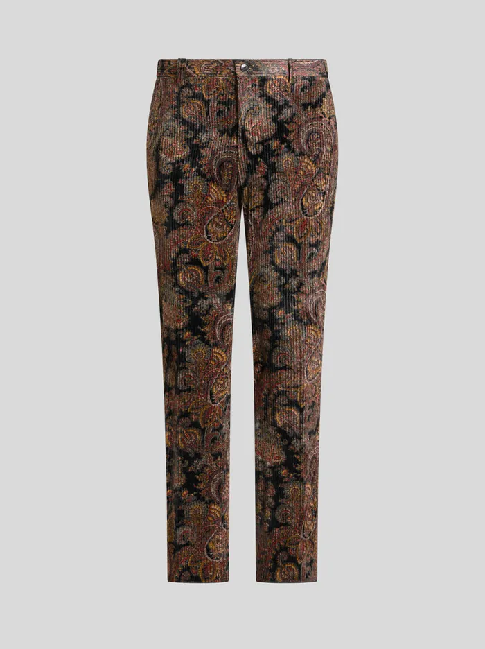 Men Printed Ribbed Velvet Trousers Etro Trousers