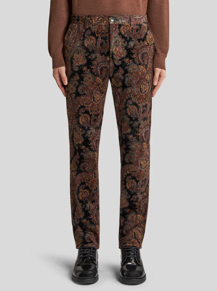 Men Printed Ribbed Velvet Trousers Etro Trousers