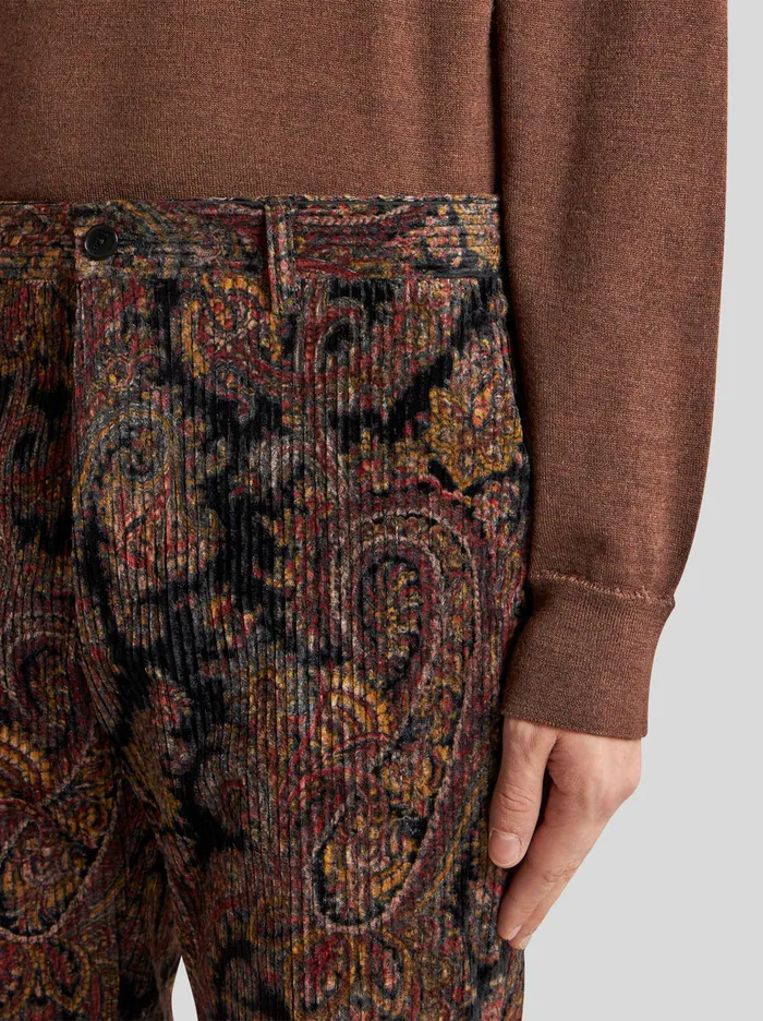 Men Printed Ribbed Velvet Trousers Etro Trousers