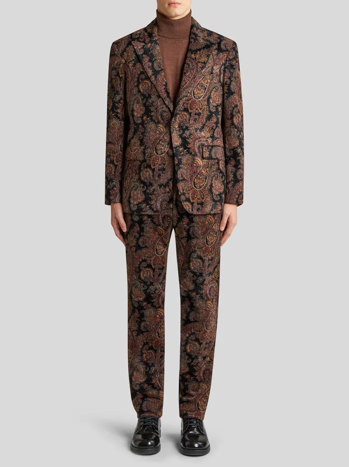 Men Printed Ribbed Velvet Trousers Etro Trousers