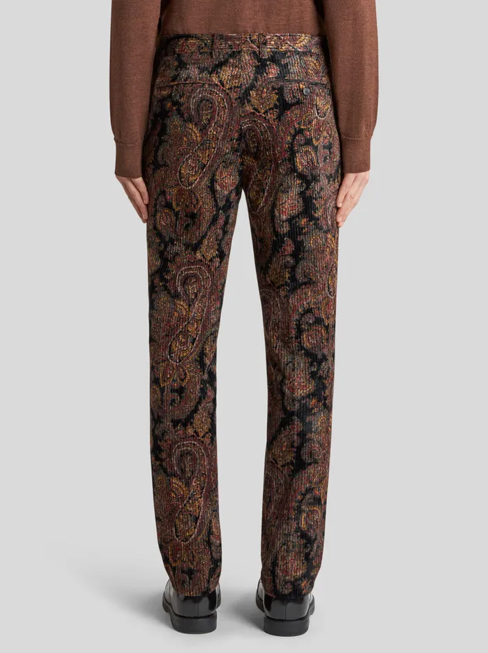 Men Printed Ribbed Velvet Trousers Etro Trousers
