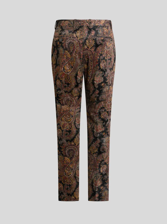 Men Printed Ribbed Velvet Trousers Etro Trousers