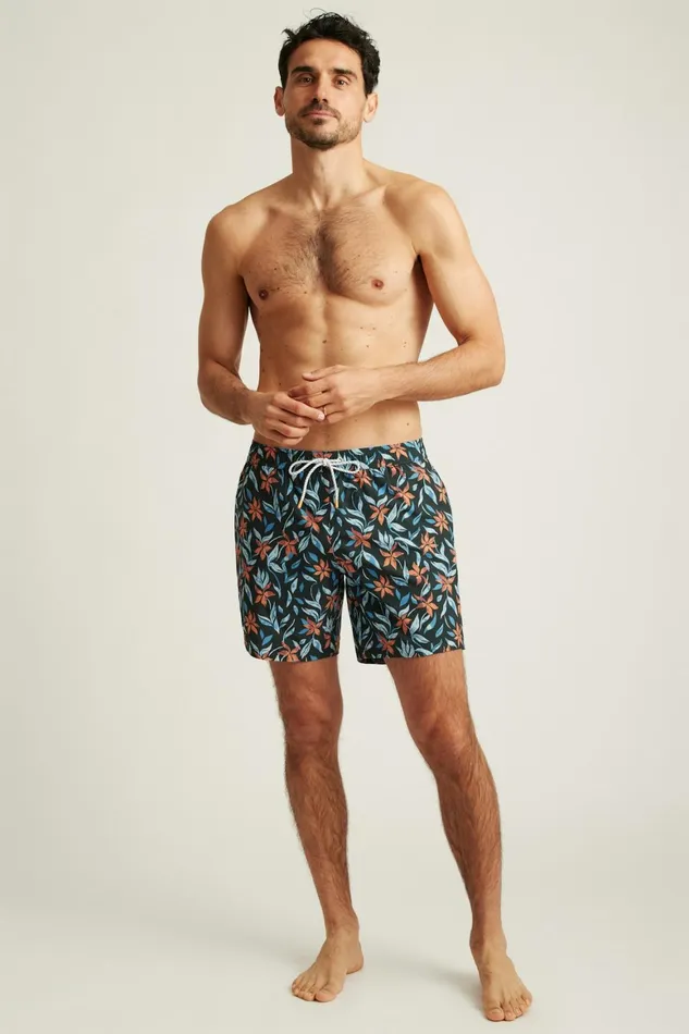 Men Riviera Recycled Swim Trunks Rusty Blue Floral Bonobos Swim Trunks