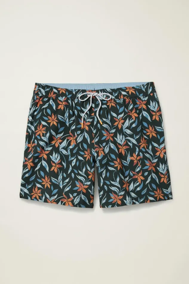 Men Riviera Recycled Swim Trunks Rusty Blue Floral Bonobos Swim Trunks